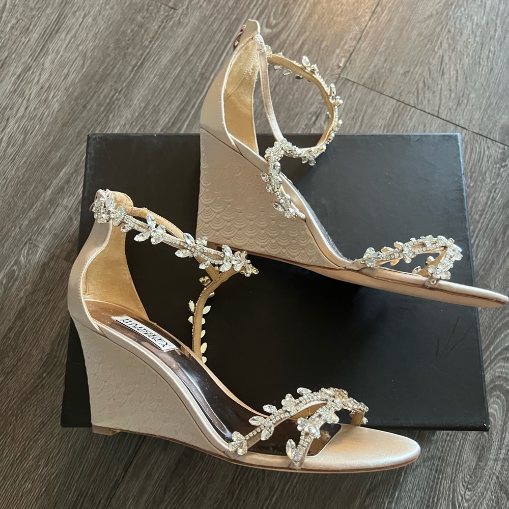 Badgley Mischka Feather shoes in champagne